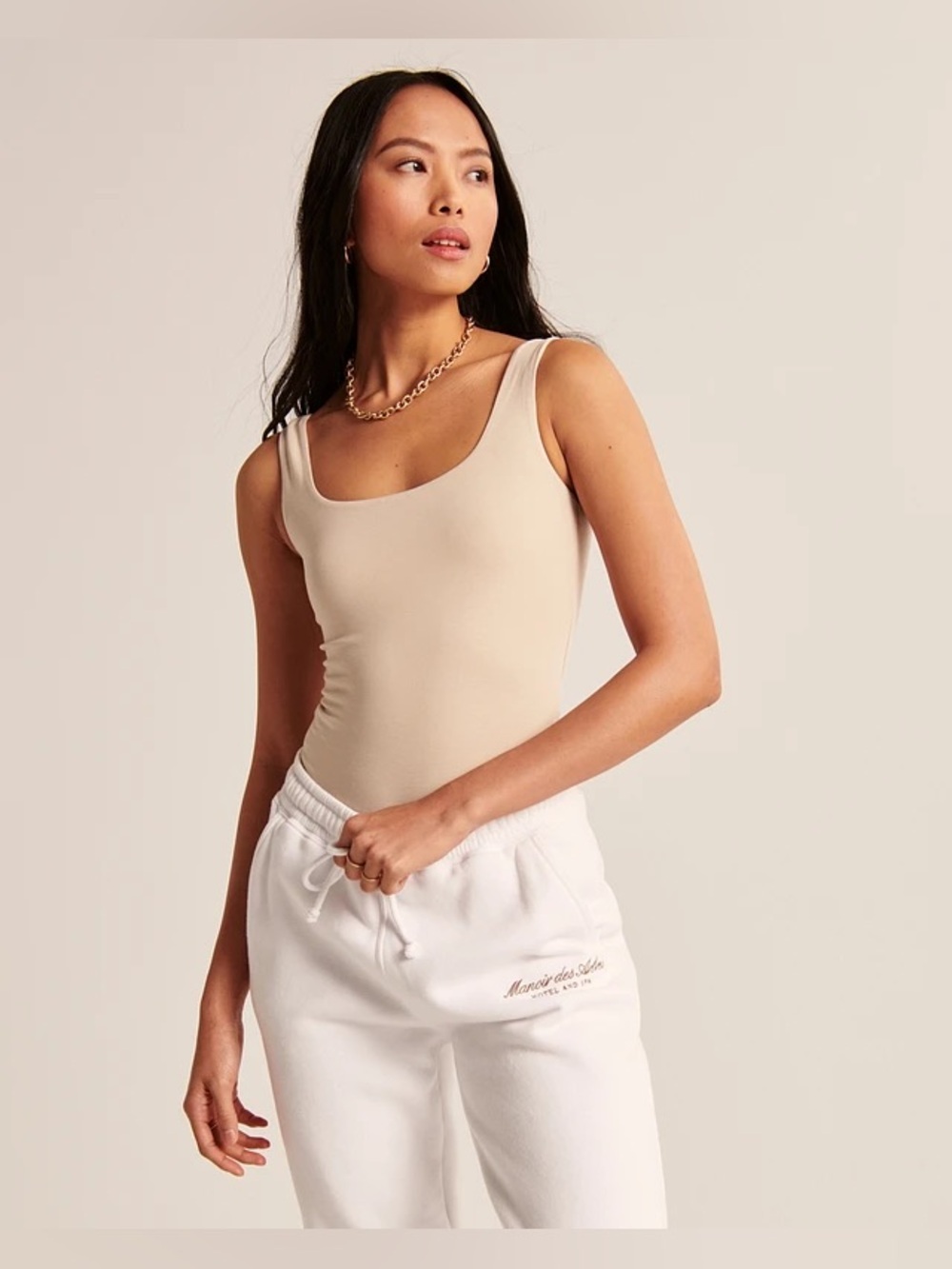 Abercrombie & Fitch Cotton Seamless Tank Bodysuit Cream XS